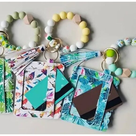 Floral & Beaded Keychain Wristlet Wallet‎ With Tassel NEW - Picture 2 of 3